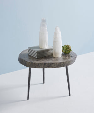 Crosscut Coffee Table, Gray Stone, Forged Legs