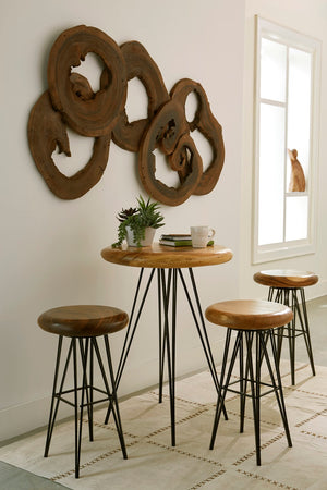 Smoothed Bar Stool on Black Metal Legs, Swivel Seat, Chamcha Wood, Natural