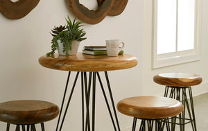 Smoothed Bar Stool on Black Metal Legs, Swivel Seat, Chamcha Wood, Natural
