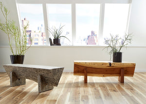 Chamcha Wood Triangle Bench, Gray Stone