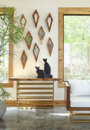 Diamond Chamcha Wood Mirror, LG, Natural