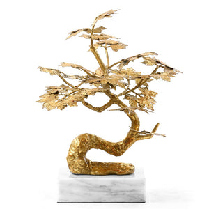 Cast Iron Bonsai Tree Sculpture on Marble Base – Gold Leaf | Tivoli Collection | Villa & House