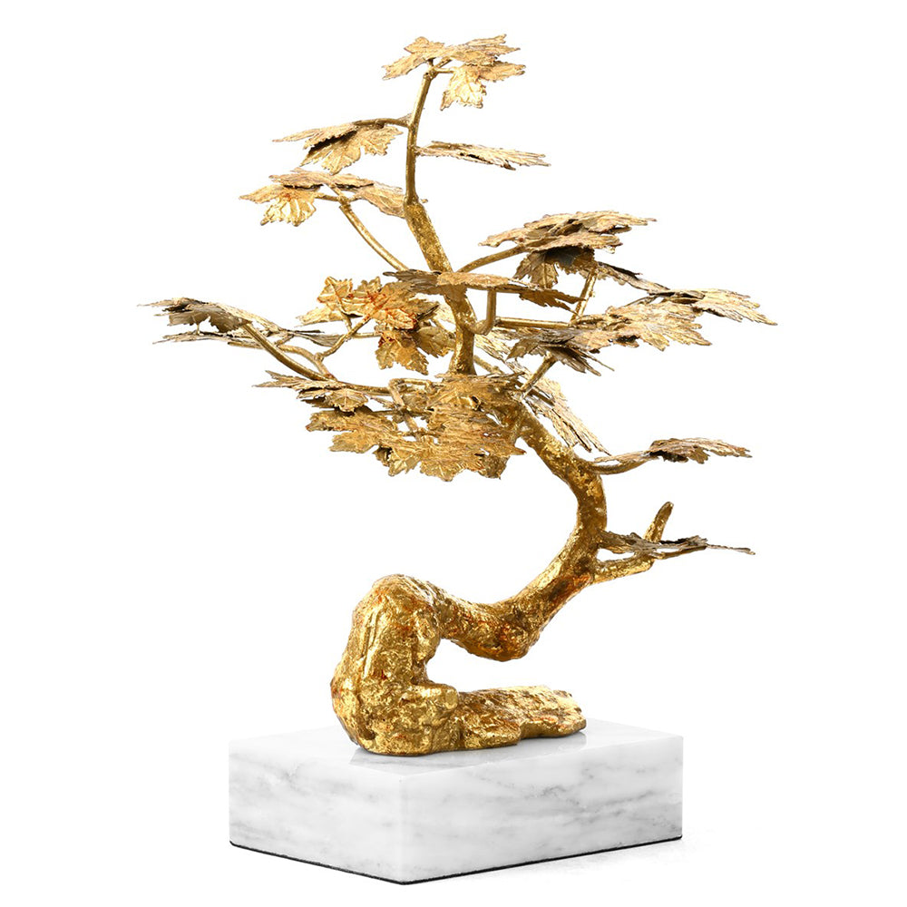 Cast Iron Bonsai Tree Sculpture on Marble Base – Gold Leaf | Tivoli Co