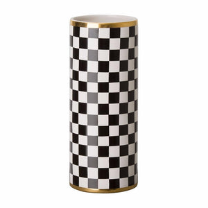 Tall Checker Cylinder Vase - Black & White
