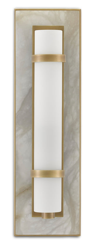 Currey and Company Bruneau Brass Wall Sconce - Natural Alabaster/Antique Brass/Opaque/White