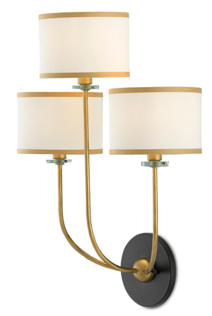 Currey and Company Croydon Wall Sconce - Brass/Satin Black/White
