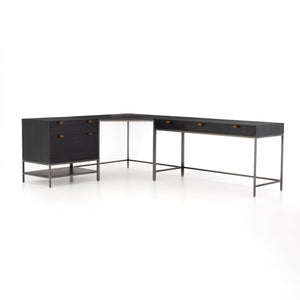 Trey Desk System With Filing Cabinet - Black