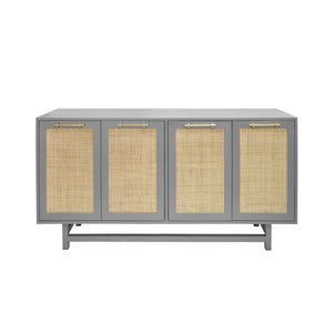 Worlds Away Macon Cabinet with Cane Door Fronts - Matte Grey Lacquer