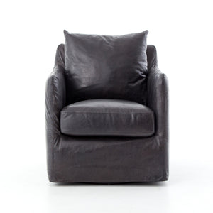 Banks Swivel Chair - Rider Black Leather