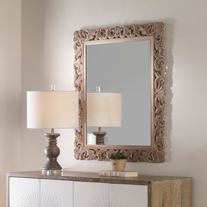 Ornate Scrolled Oval Mirror - Taupe Natural