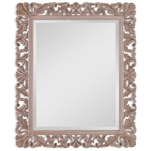 Ornate Scrolled Oval Mirror - Taupe Natural