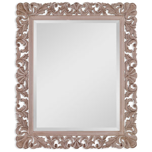 Ornate Scrolled Oval Mirror - Taupe Natural