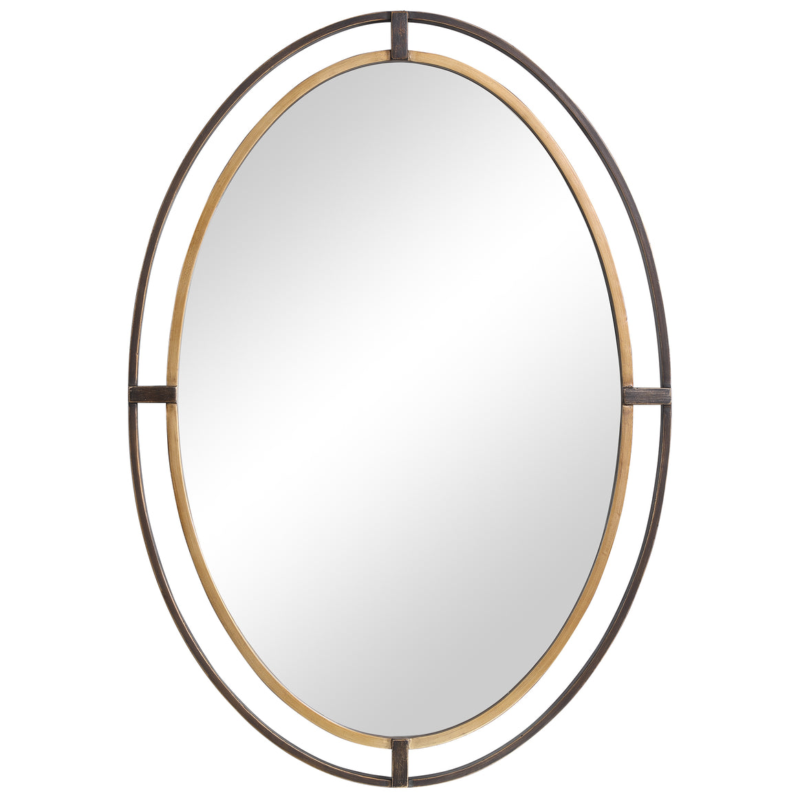Double Frame Oval Mirror - Rustic Bronze and Antique Gold