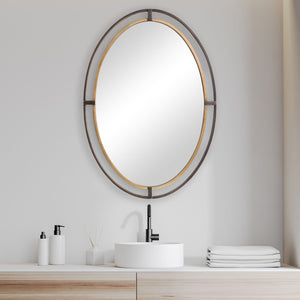 Double Frame Oval Mirror - Rustic Bronze and Antique Gold