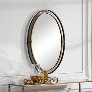 Double Frame Oval Mirror - Rustic Bronze and Antique Gold