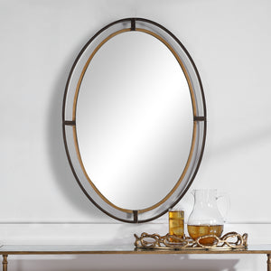 Double Frame Oval Mirror - Rustic Bronze and Antique Gold