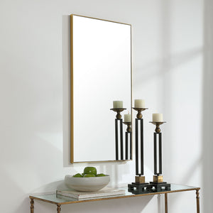 Tall Thin Framed Mirror - Gold Finish