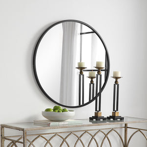 Modern Round Mirror - Matte Black PVC