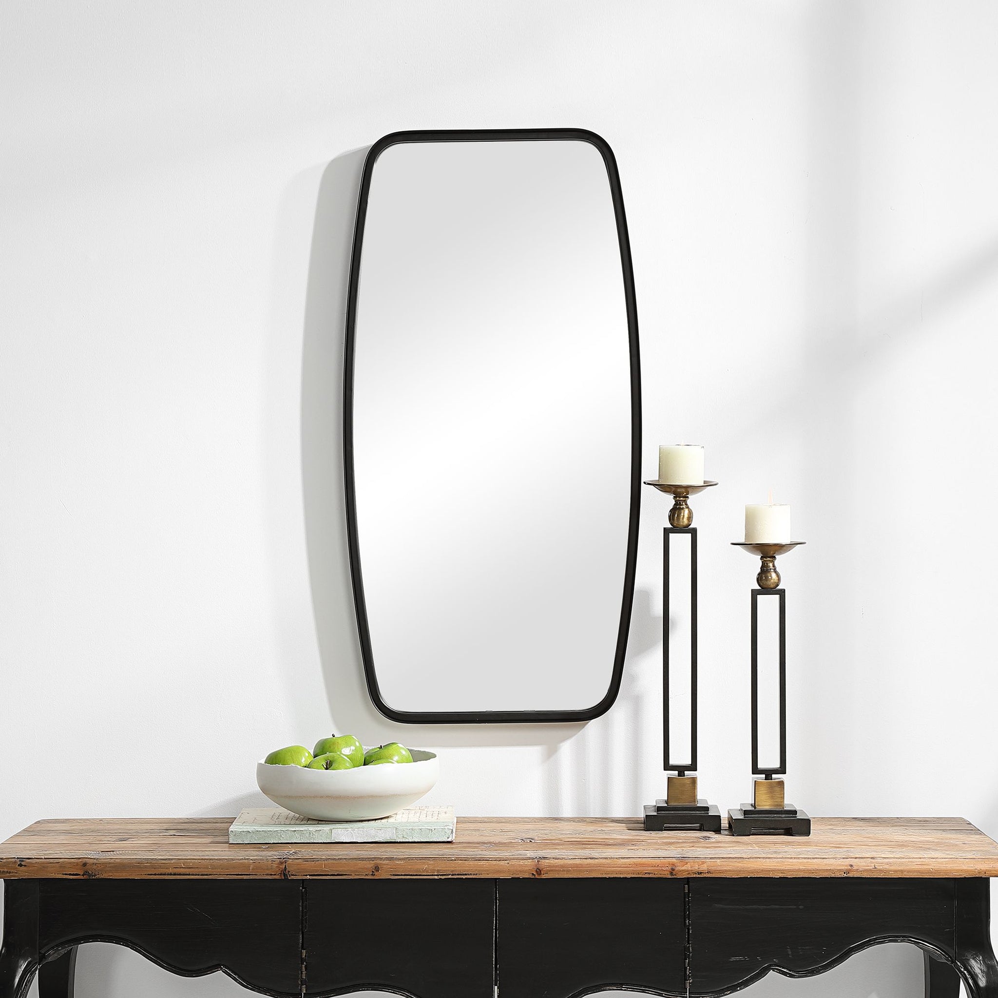 Rounded Corner Rectangular Mirror - Matte Black - Scenario Home