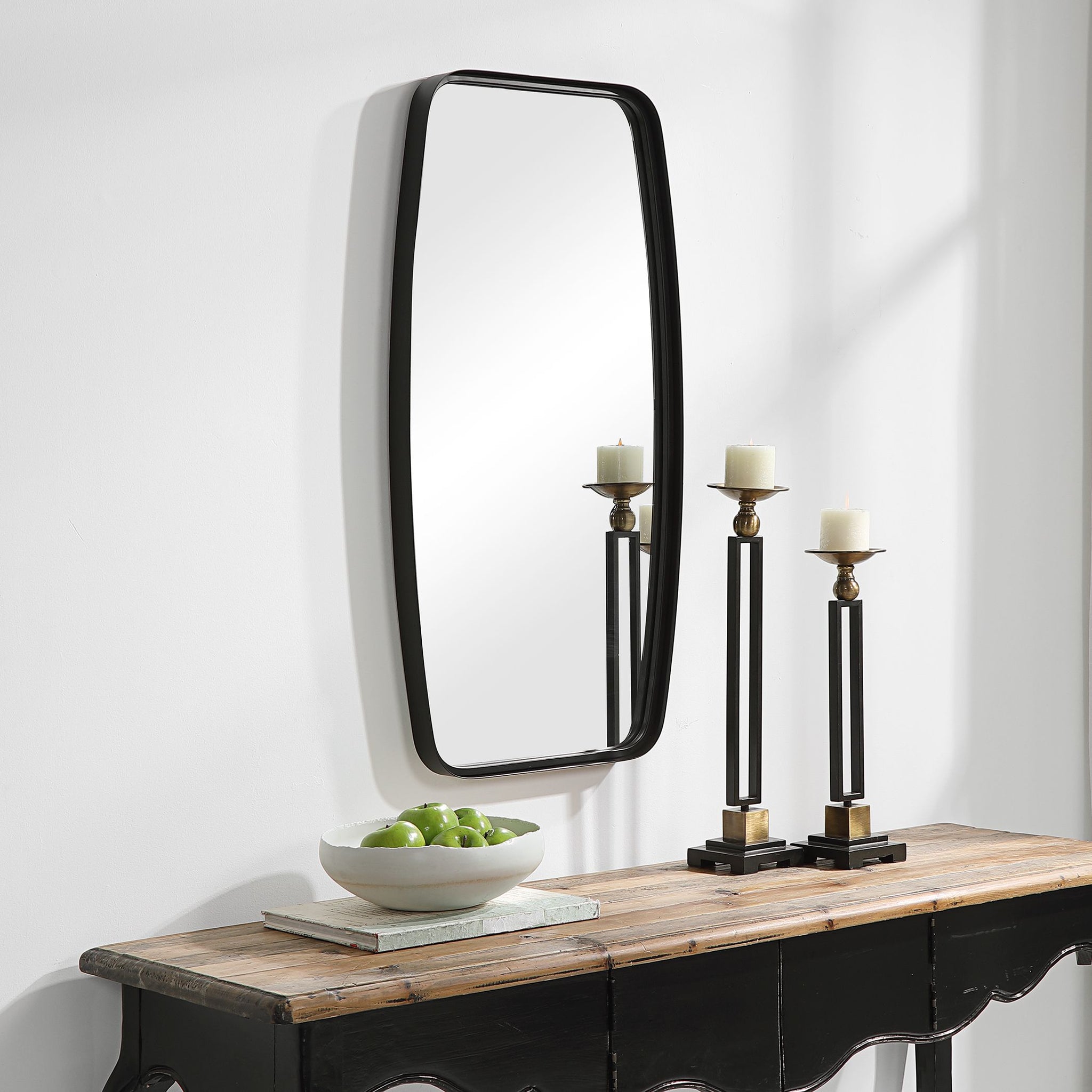 Rounded Corner Rectangular Mirror - Matte Black - Scenario Home