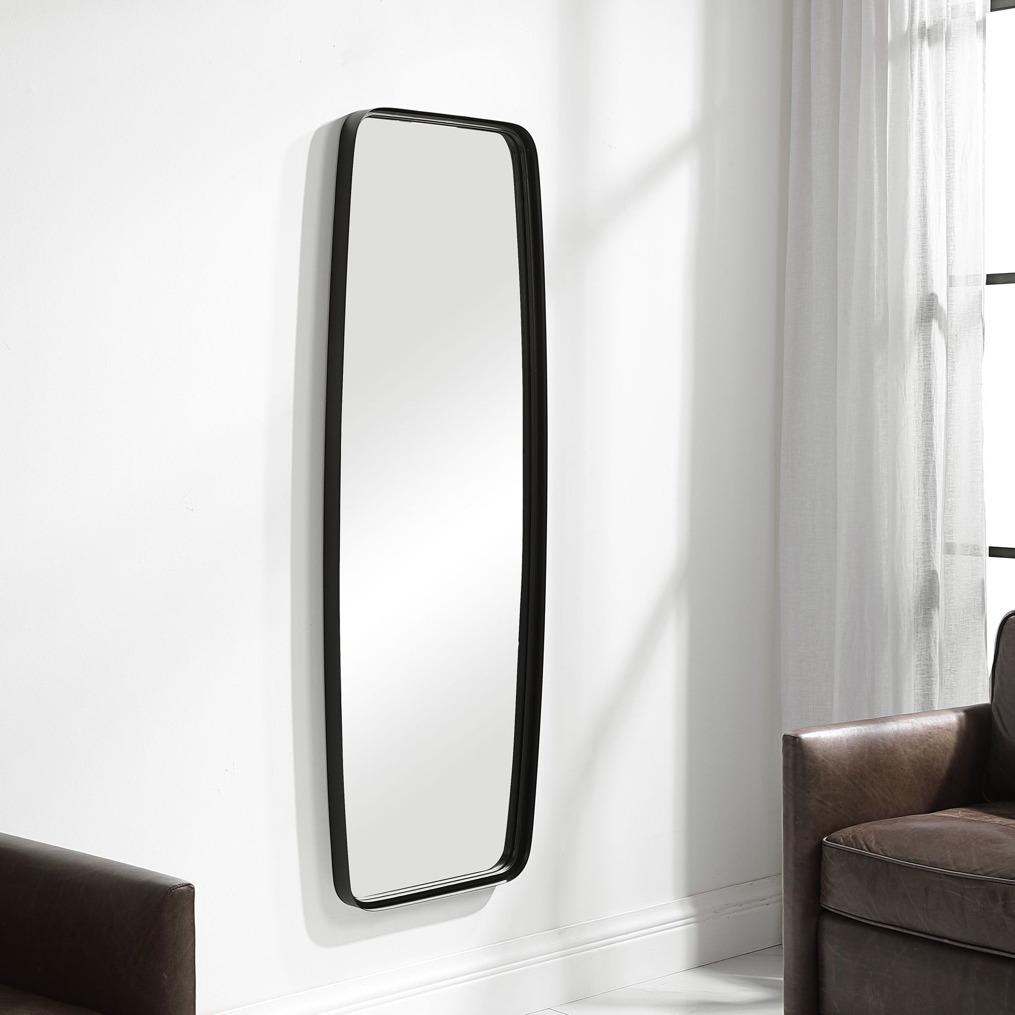 Tall Rounded Corner Rectangular Mirror - Matte Black - Scenario Home
