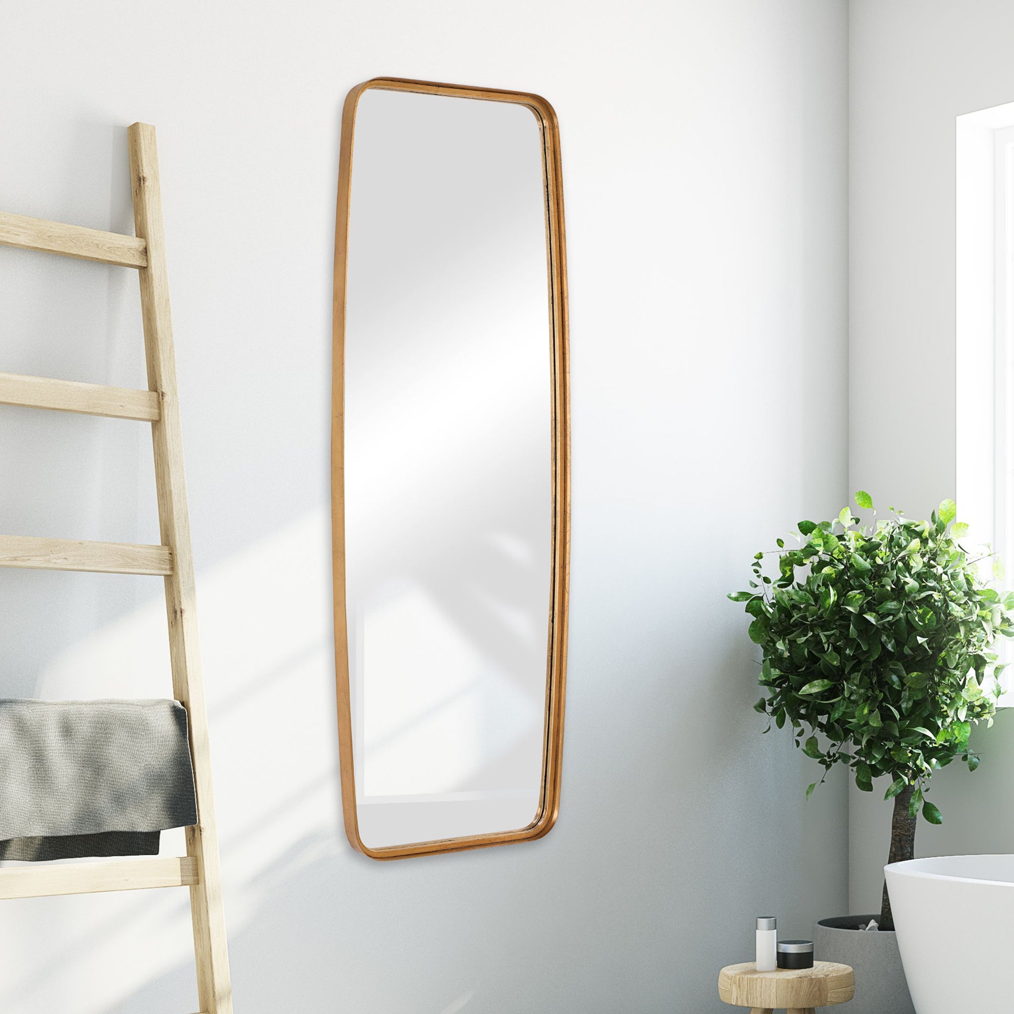 Tall Rounded Corner Rectangular Mirror - Gold Leaf - Scenario Home