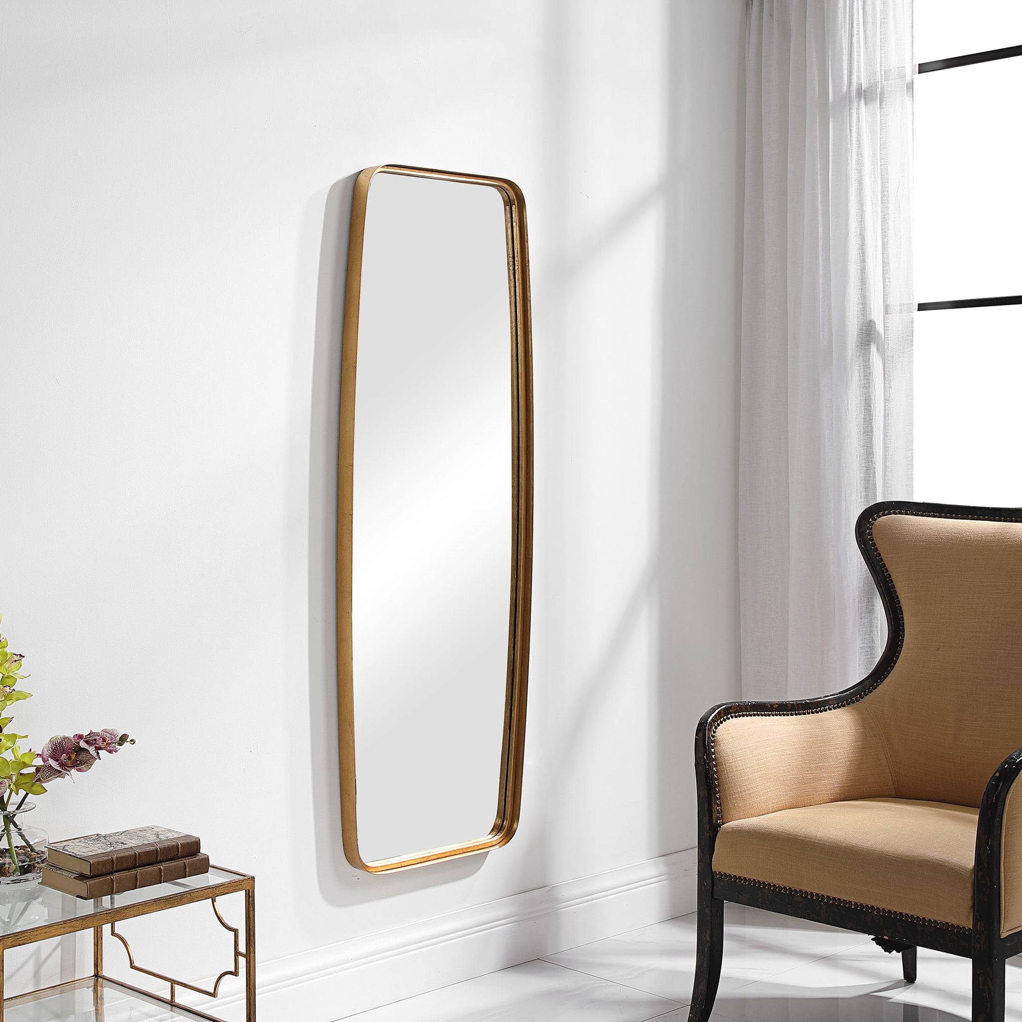 Tall Rounded Corner Rectangular Mirror - Gold Leaf - Scenario Home