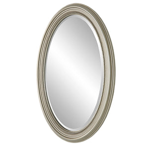 Antique Oval Beaded Mirror - Metallic Silver Finish