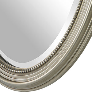 Antique Oval Beaded Mirror - Metallic Silver Finish