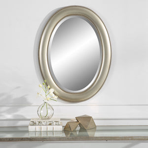 Oval Beaded Mirror - Metallic Silver Finish