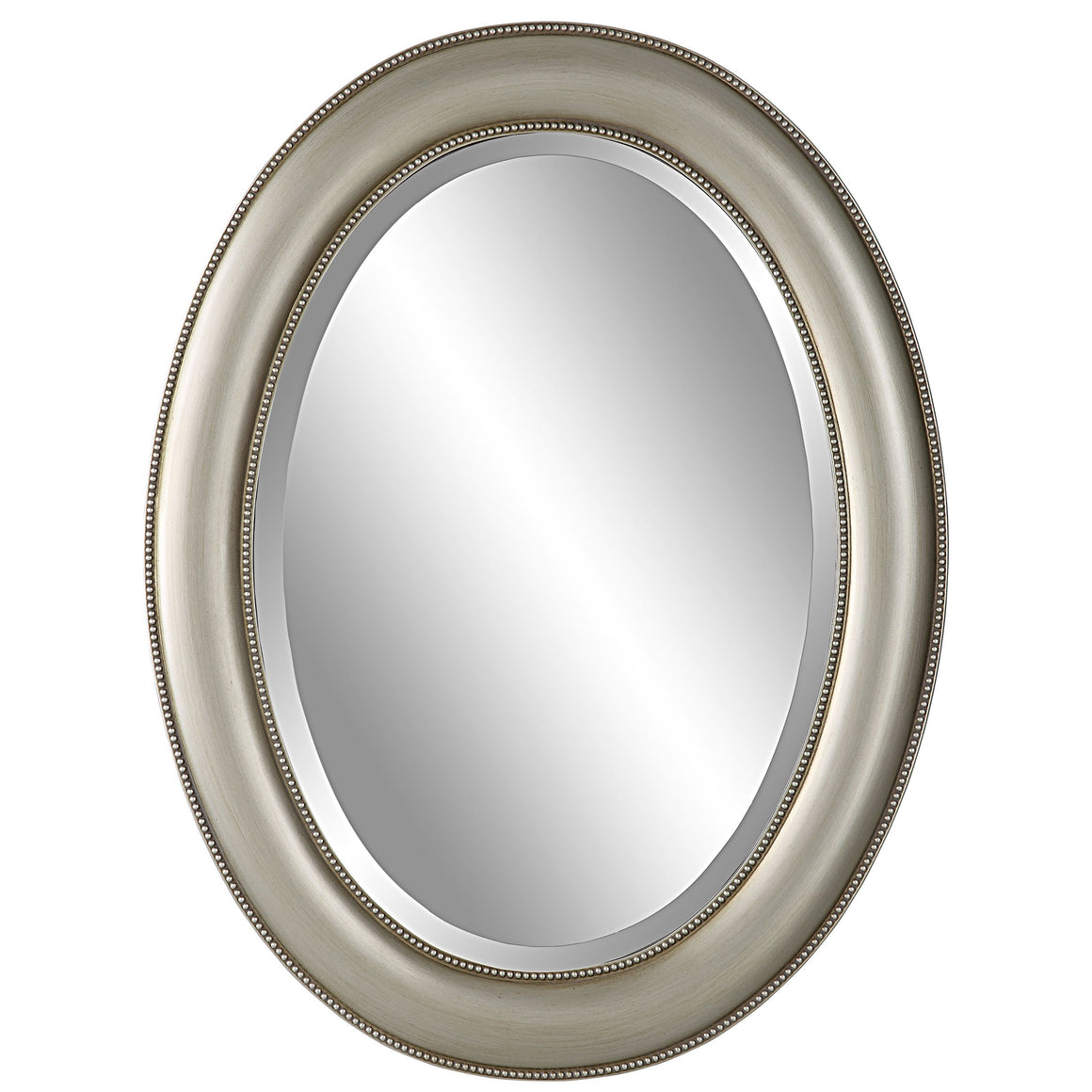 Oval Beaded Mirror - Metallic Silver Finish