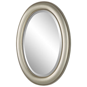 Oval Beaded Mirror - Metallic Silver Finish