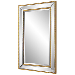 Beveled Mirror with Gold Beading