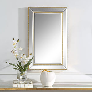 Beveled Mirror with Gold Beading