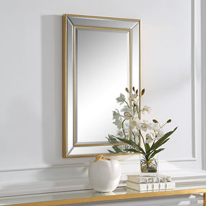 Beveled Mirror with Gold Beading