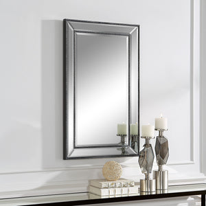 Beveled Mirror with Black Beading in Antique Glaze