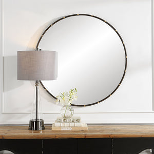 Round Metal with Antique Gold Accents Framed Mirror