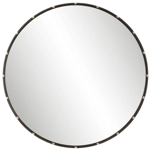 Round Metal with Antique Gold Accents Framed Mirror