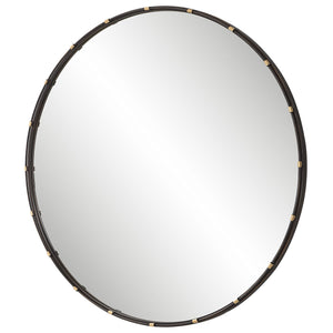 Round Metal with Antique Gold Accents Framed Mirror