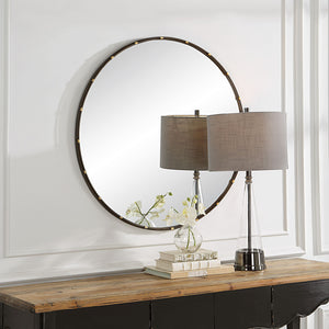 Round Metal with Antique Gold Accents Framed Mirror