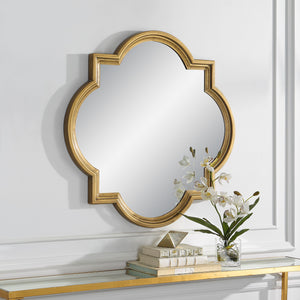 Quatrefoil Frame Mirror- Gold with Gray Glaze