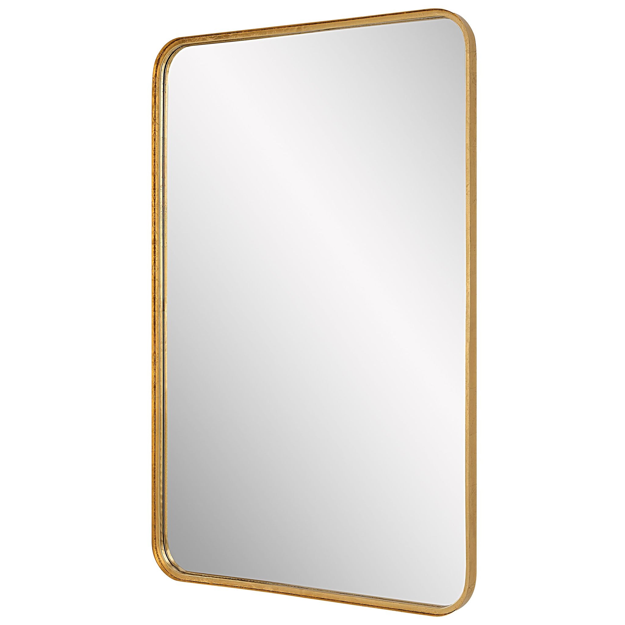 Contemporary Rounded Corner Rectangular Frame Mirror-Gold Leaf ...
