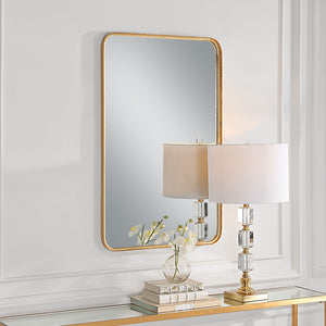 Contemporary Rounded Corner Rectangular Frame Mirror-Gold Leaf
