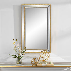 Textured Outer Frame Beveled Mirror-Gold