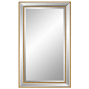 Textured Outer Frame Beveled Mirror-Gold