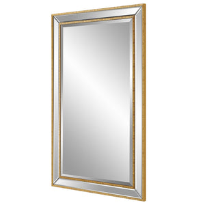 Textured Outer Frame Beveled Mirror-Gold