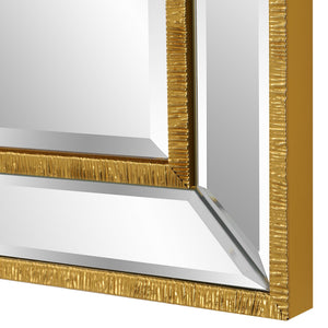 Textured Outer Frame Beveled Mirror-Gold