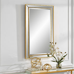 Textured Outer Frame Beveled Mirror-Gold
