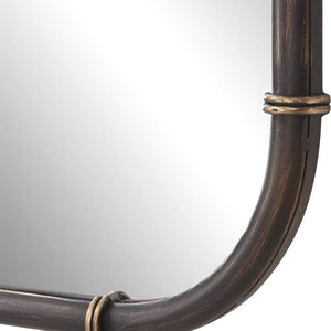 Rounded Corner Rectangular Mirror- Rich Dark Bronze With Gold Bands