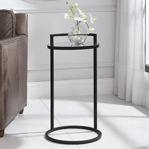 Round Mirrored Top Accent Table-Matte Black